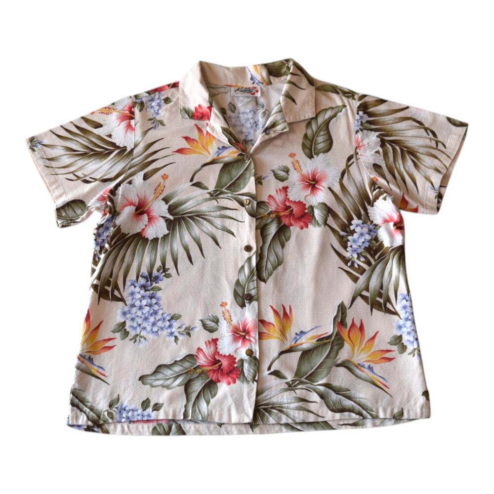 Kilani Hawaiian Shirt Large 100% Cotton Floral Hibiscus Tropical Aloha Top